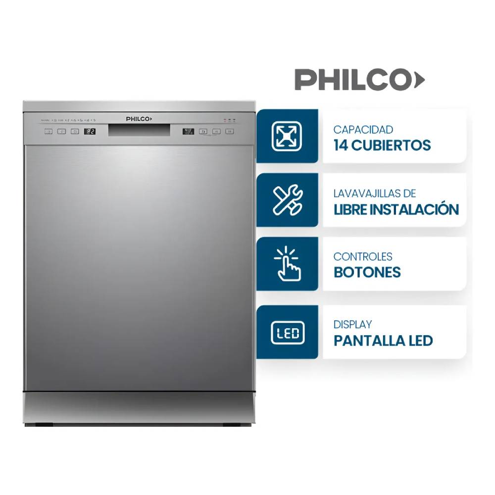 Lavavajillas 14 Cubiertos Inox Philco Phlj14x