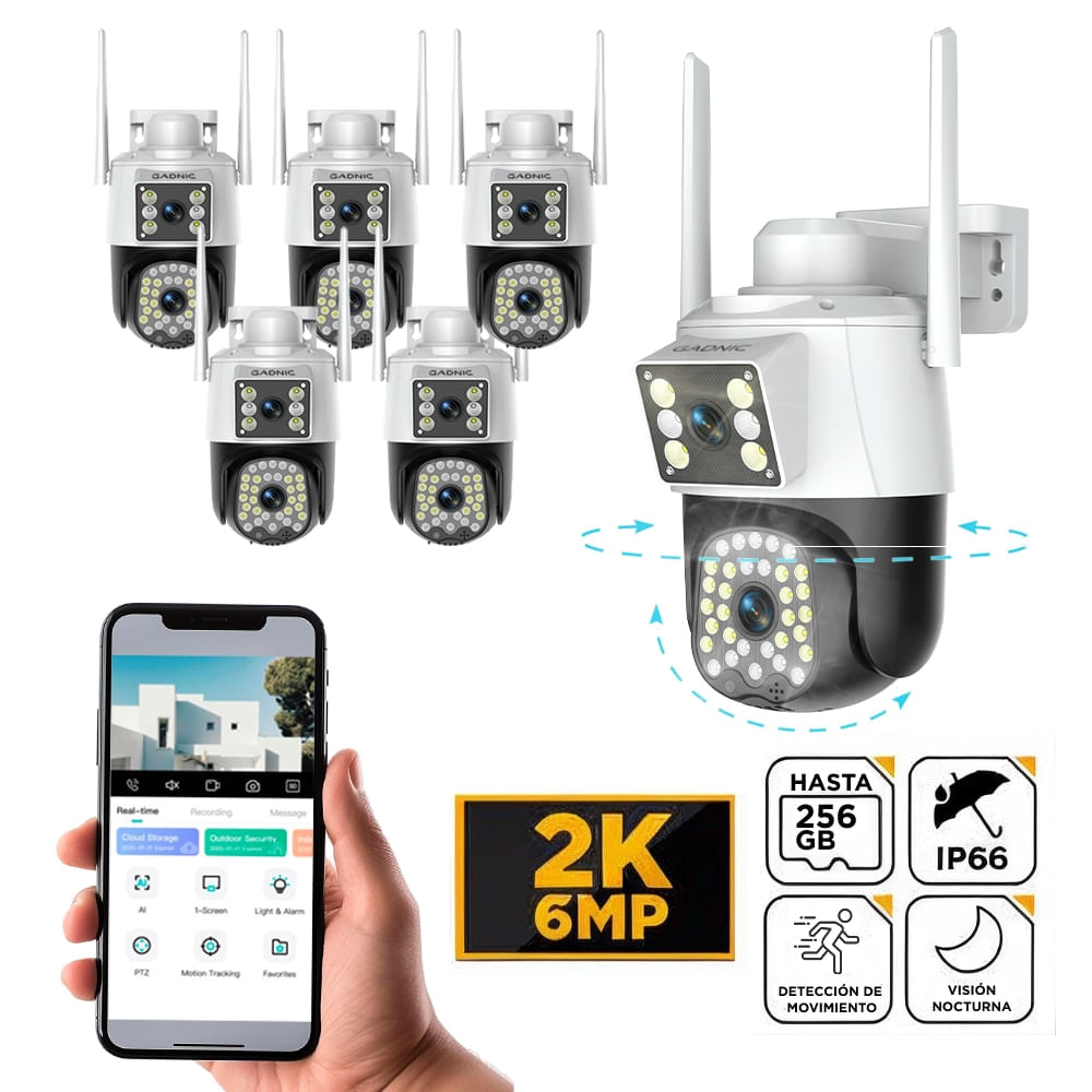 Kit X6 CáMara De Seguridad Gadnic S-Cam Full Hd 3mp Control Por App VisióN Nocturna Ir Color