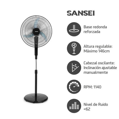 Ventilador De Pie Sansei 18¨ 3 Aspas Gris Oscuro Vpn18645n