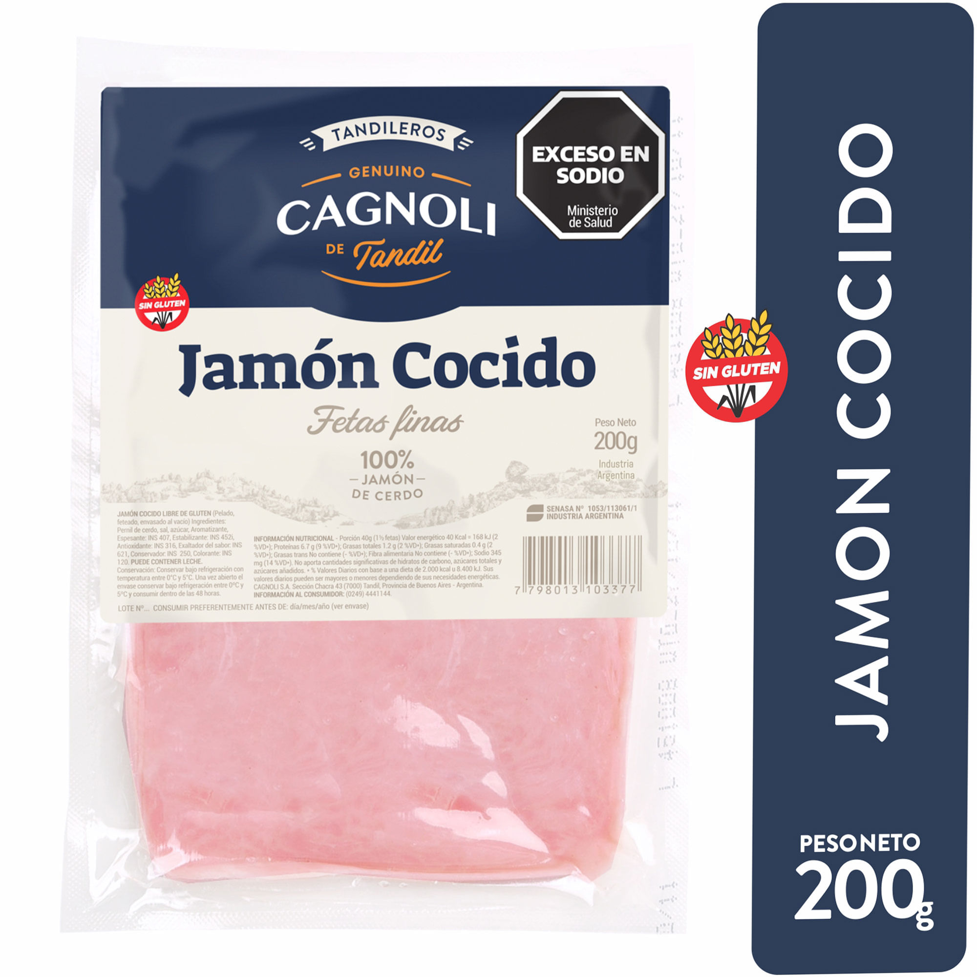 Jamón cocido feteado Cagnoli 200 g