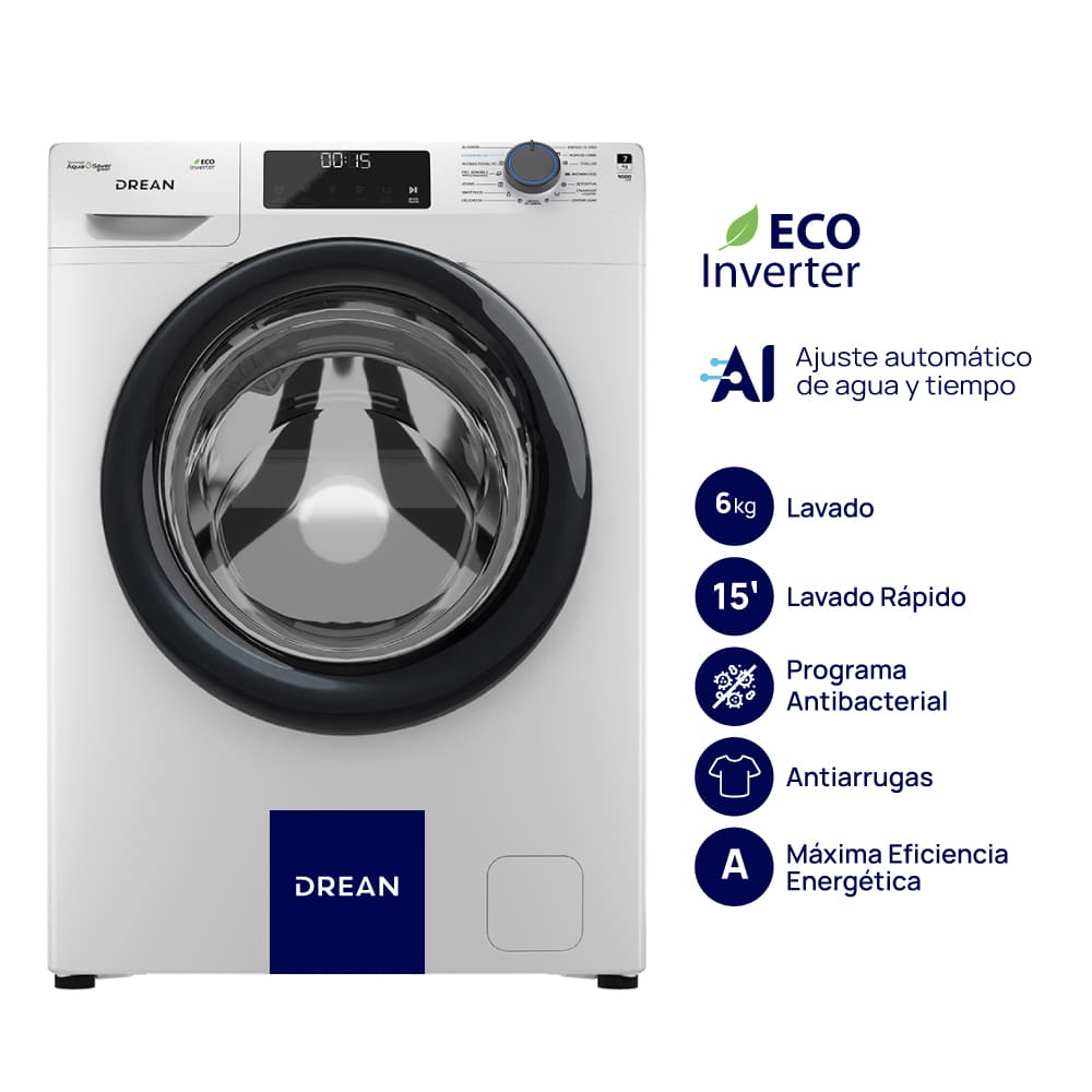 Lavarropas Carga Frontal Inverter Drean 6kg Blanco