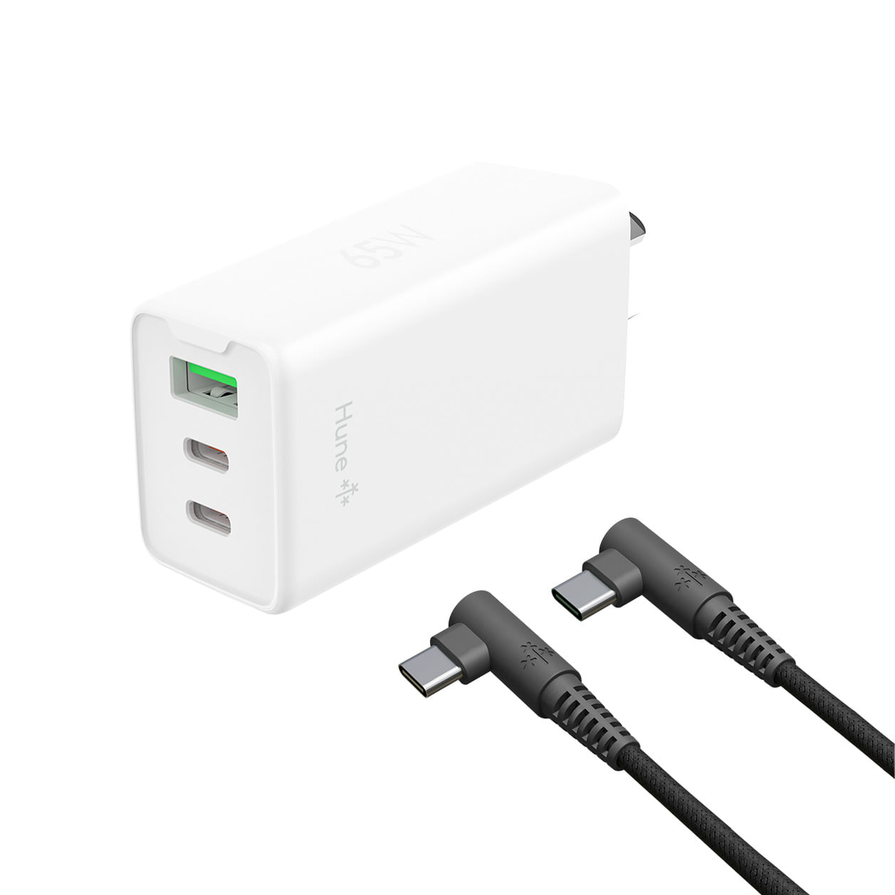 Kit Hune Cargador 65w Blanco + Cable Trenzado C-C Acc-Ki-074
