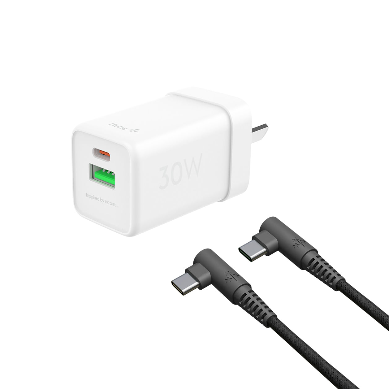 Kit Hune Cargador Blanco 30w + Cable Trenzado C-C Acc-Ki-075