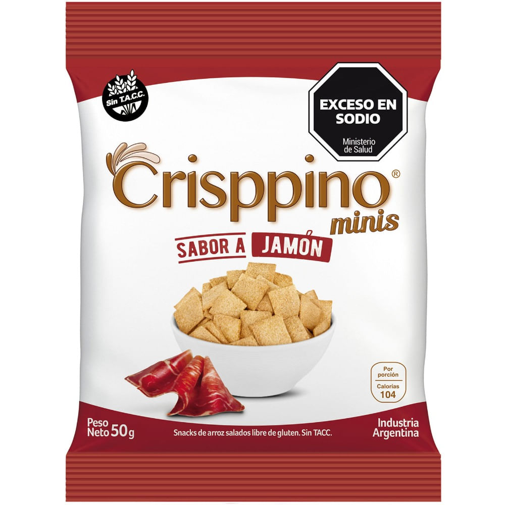 galletas de arroz crisppino jamon 50 g sin tacc