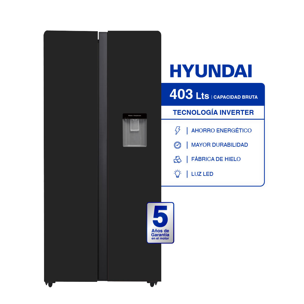 Heladera Hyundai Side by Side Inverter 403 Lts HYHE372SN Negra