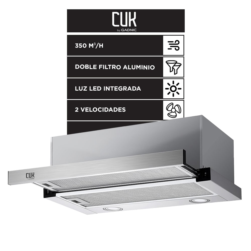 Extractor Purificador De Cocina CUK By Gadnic Extensible 60 Cm Acero Inoxidable 350 m³/h