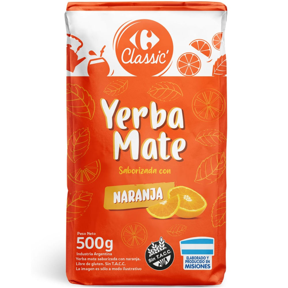 Yerba mate sabor naranja Carrefour Classic sin TACC 500 grs