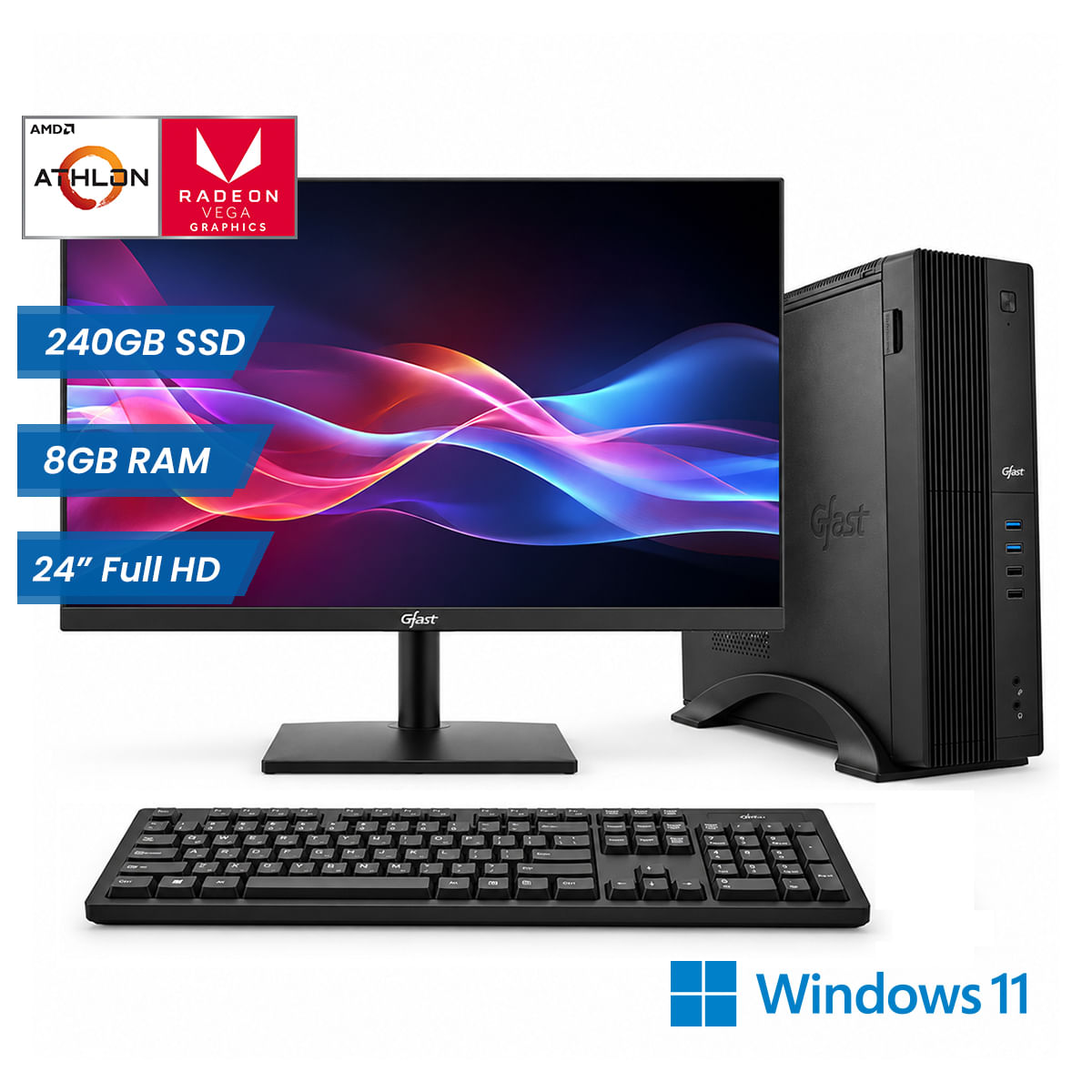 Combo Pc Gfast Amd Athlon 3000G 8GB 240GB SSD + Monitor 23.6 Full HD y Windows 11