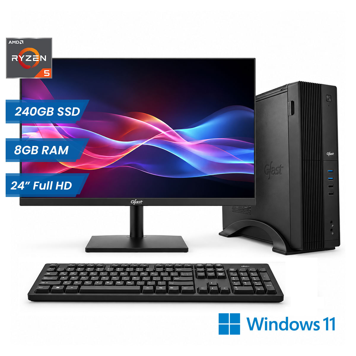 Combo Pc Gfast R-530 Ryzen 5 8GB 240GB SSD + Monitor 23.6'' Full HD y Windows 11