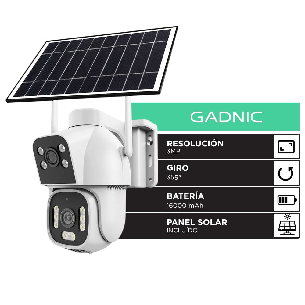 Cámara De Seguridad Solar Gadnic WiFi 3MP Doble Lente PTZ Giro 355°
